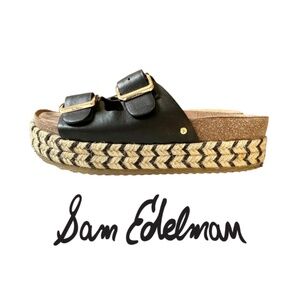 Sam Edelman, Oakley Platform Buckle Jute Slide Sandals, Black, 8M